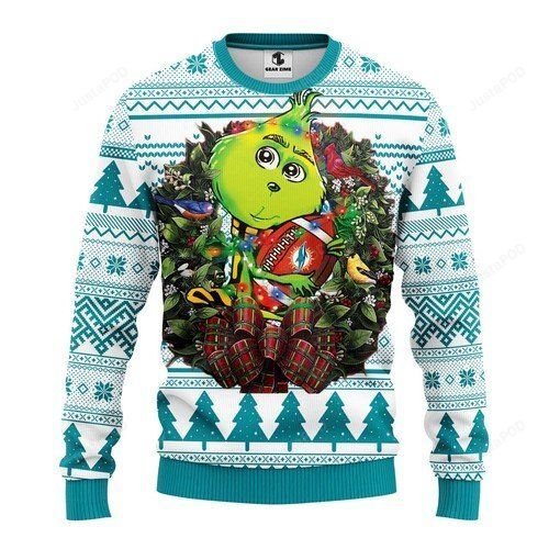 Miami Dolphins Grinch Hug Ugly Christmas Sweater Miami Dolphins Grinch Hug Ugly Christmas Sweater