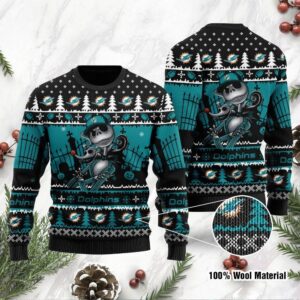 Miami Dolphins Jack Skellington Halloween Ugly Christmas Sweater
