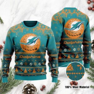 Miami Dolphins Santa Claus In The Moon Ugly Christmas Sweater