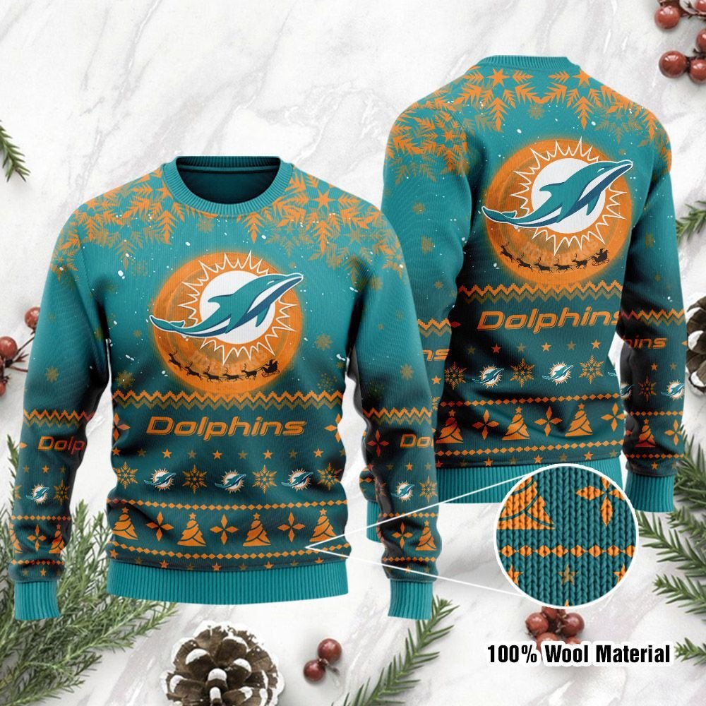 Miami Dolphins Santa Claus In The Moon Ugly Christmas Sweater Miami Dolphins Santa Claus In The Moon Ugly Christmas Sweater