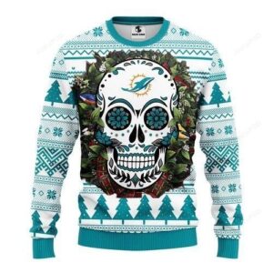 Miami Dolphins Skull Flower Ugly Christmas Sweater