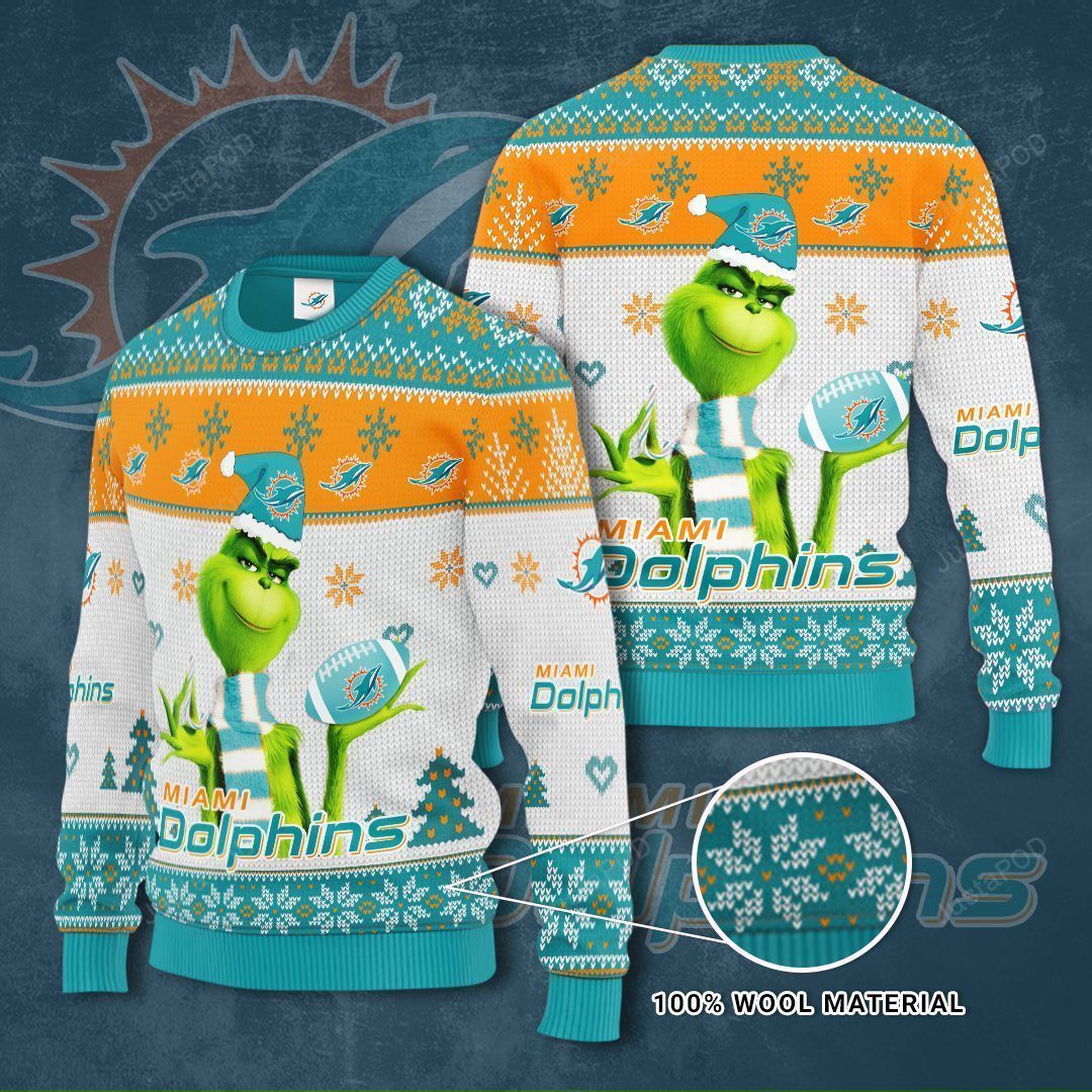 Miami Dolphins The Grinch Ugly Christmas Sweater Miami Dolphins The Grinch Ugly Christmas Sweater
