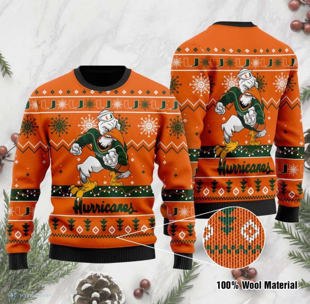 Miami Hurricanes Football For Fans Ugly Christmas Sweater Miami Hurricanes Football For Fans Ugly Christmas Sweater