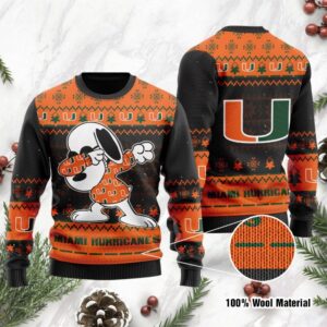 Miami Hurricanes Snoopy Dabbing Holiday Party Ugly Christmas Sweater