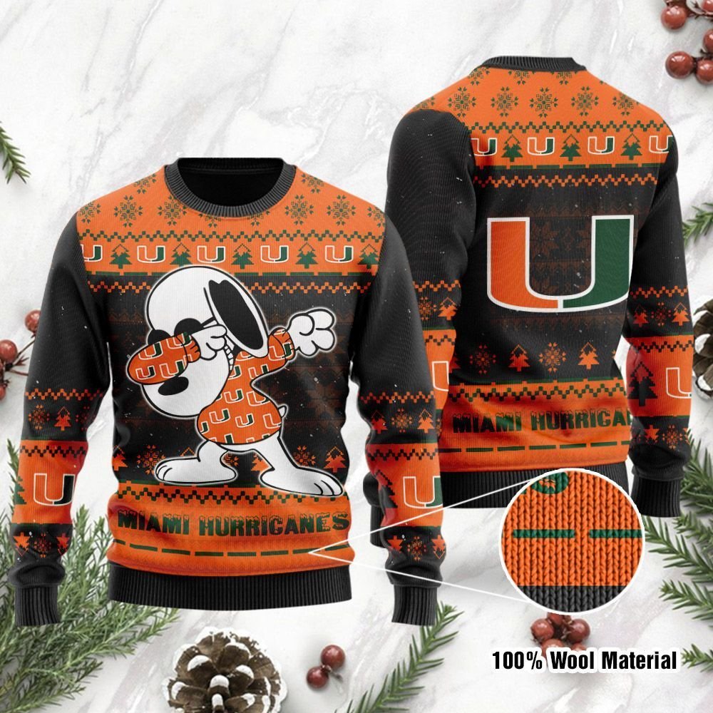 Miami Hurricanes Snoopy Dabbing Ugly Christmas Sweater Miami Hurricanes Snoopy Dabbing Ugly Christmas Sweater