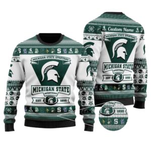 Michigan State Spartans Football Team Logo Personalized Ugly Christmas Sweater