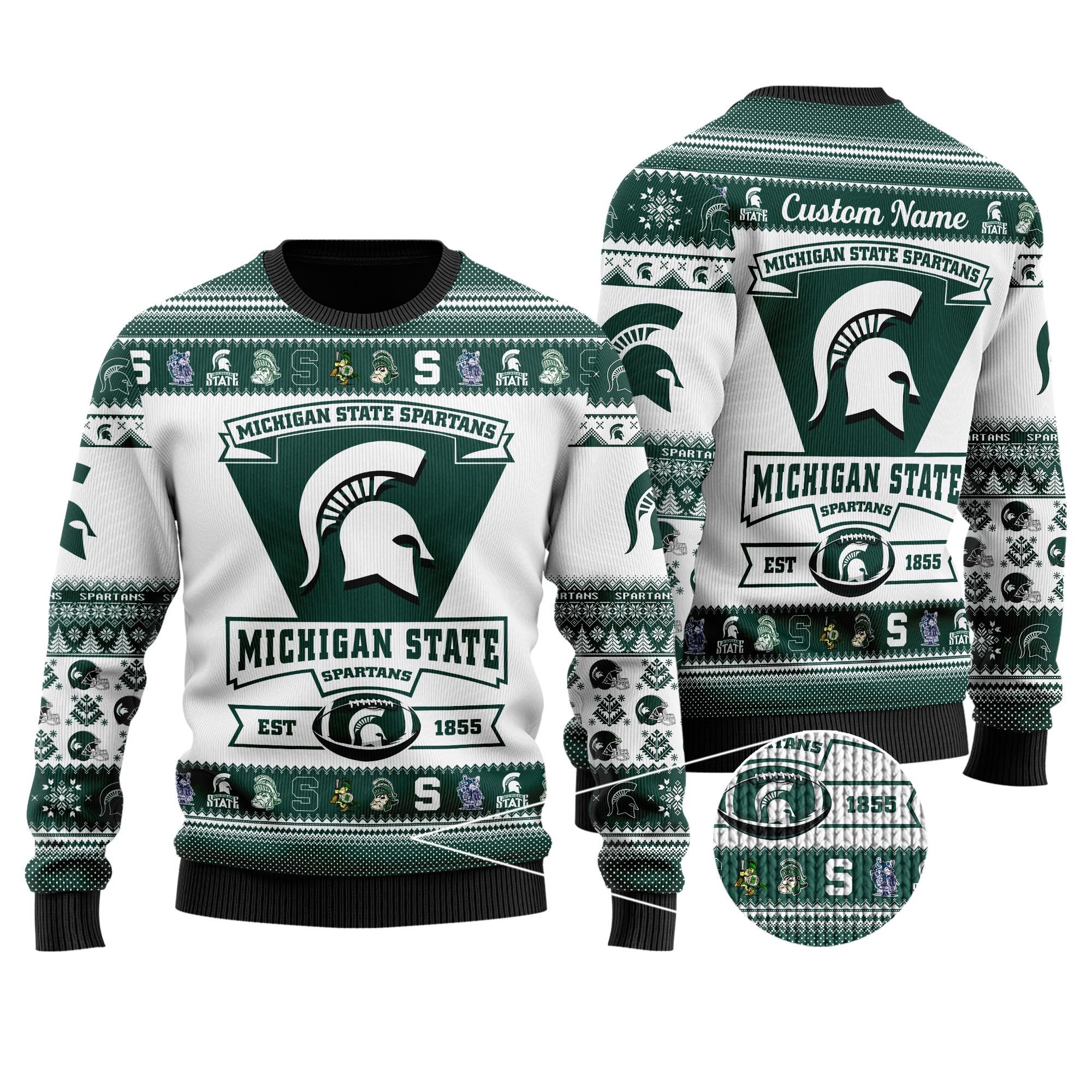 Michigan State Spartans Football Team Logo Personalized Ugly Christmas Sweater Michigan State Spartans Football Team Logo Personalized Ugly Christmas Sweater