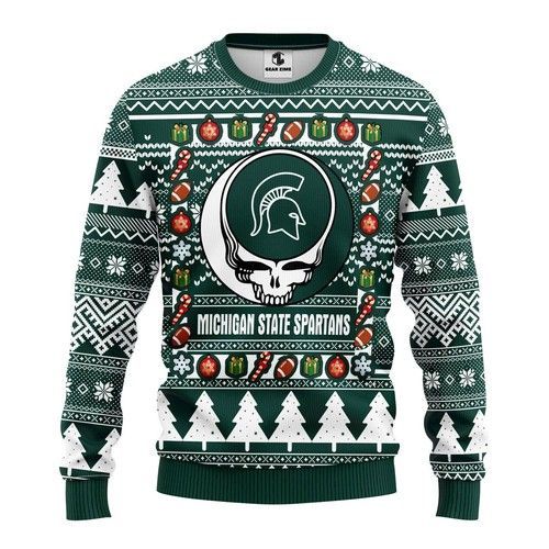 Michigan State Spartans Grateful Dead Ugly Christmas Sweater Michigan State Spartans Grateful Dead Ugly Christmas Sweater