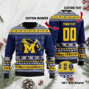 Michigan Wolverines Custom Name & Number Personalized Ugly Christmas Sweater