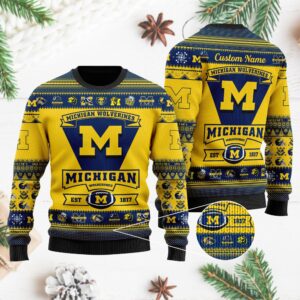 Michigan Wolverines Football Team Logo Personalized Ugly Christmas Sweater