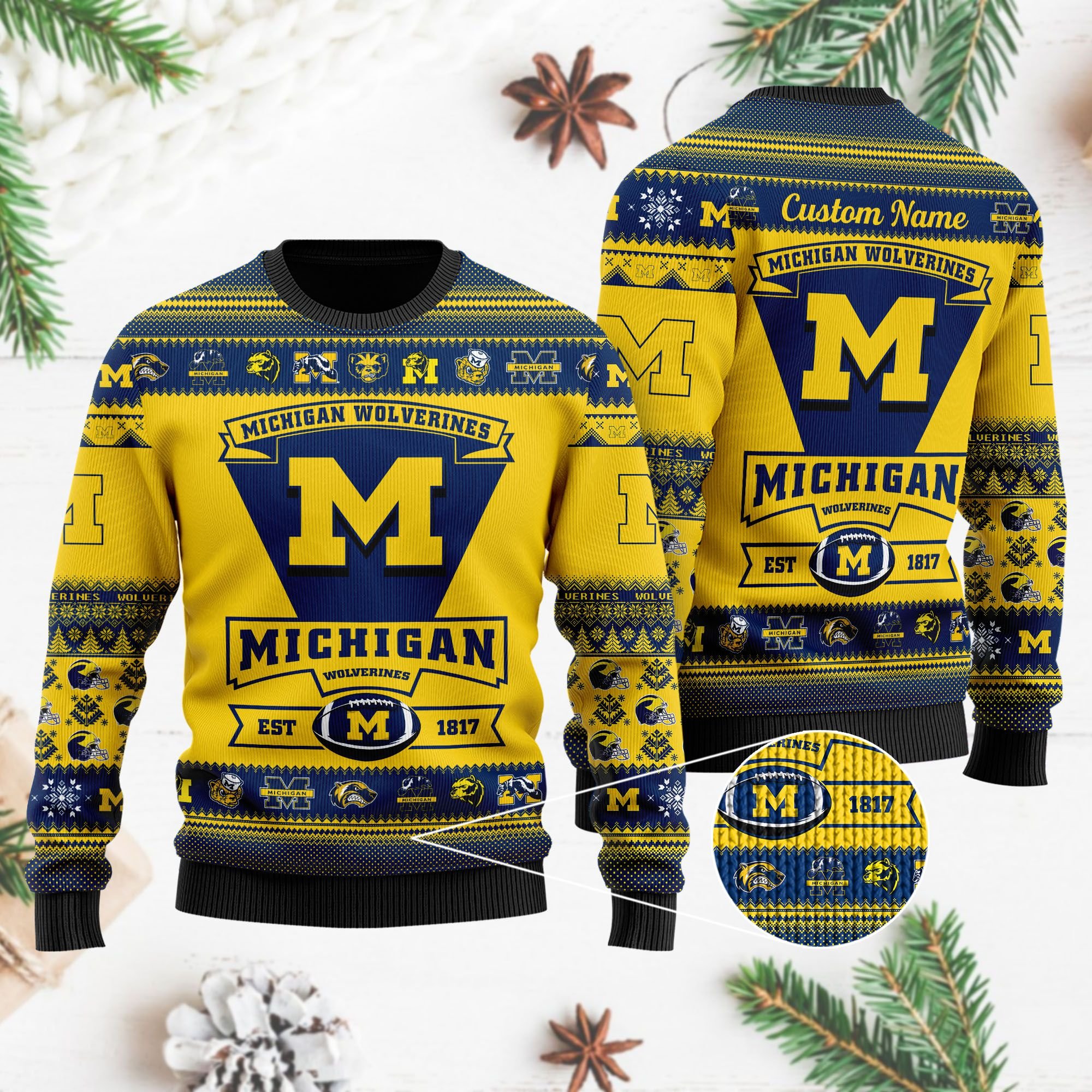 Michigan Wolverines Football Team Logo Personalized Ugly Christmas Sweater Michigan Wolverines Football Team Logo Personalized Ugly Christmas Sweater