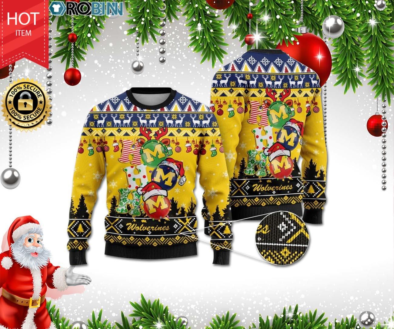 Michigan Wolverines Ho Ho Ho 3D Print Christmas Wool Sweater Michigan Wolverines Ho Ho Ho 3D Print Christmas Wool Sweater