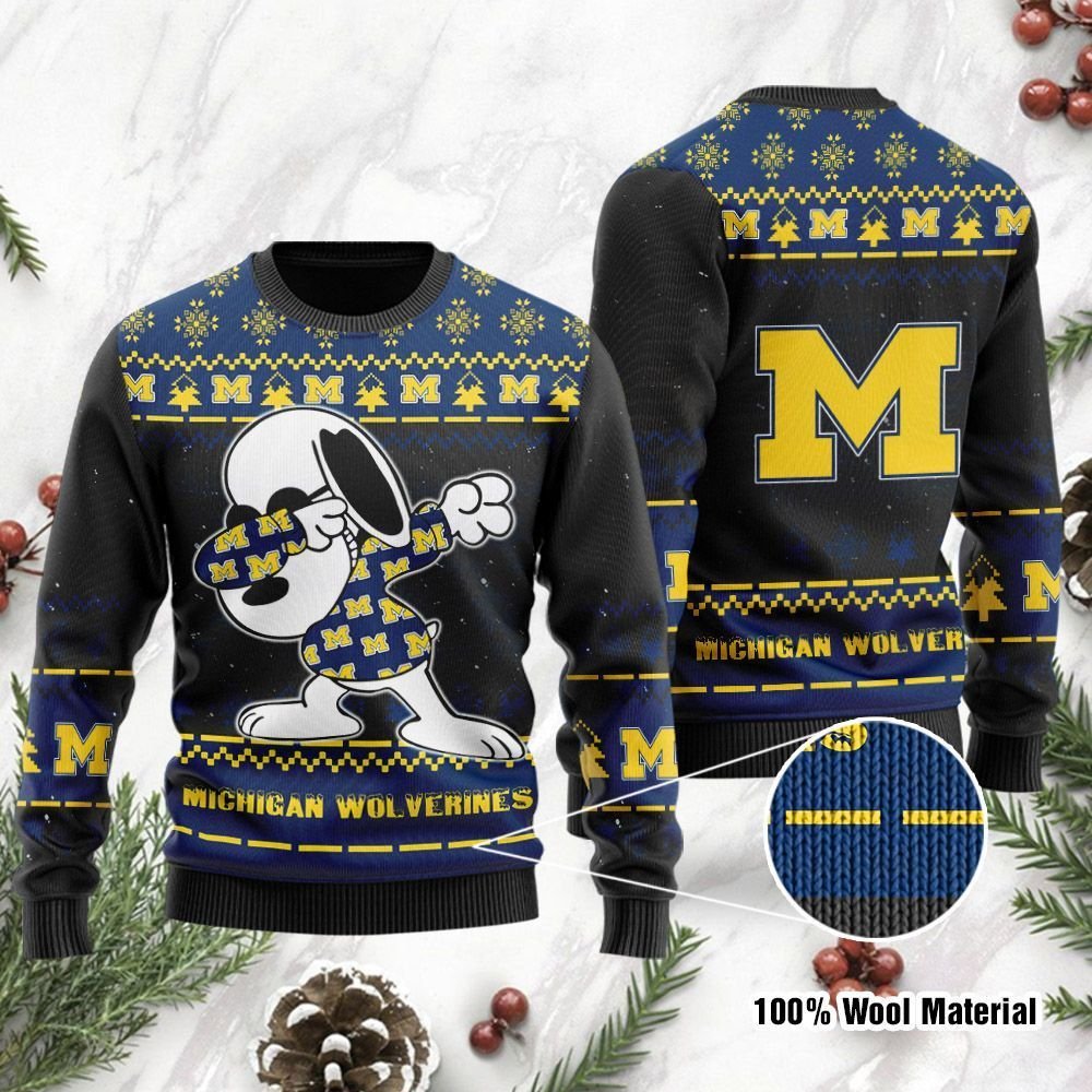 Michigan Wolverines Snoopy Dabbing Ugly Christmas Sweater Michigan Wolverines Snoopy Dabbing Ugly Christmas Sweater