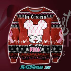 Mickey Mouse In October We Wear Pink For Unisex Ugly Christmas Sweater