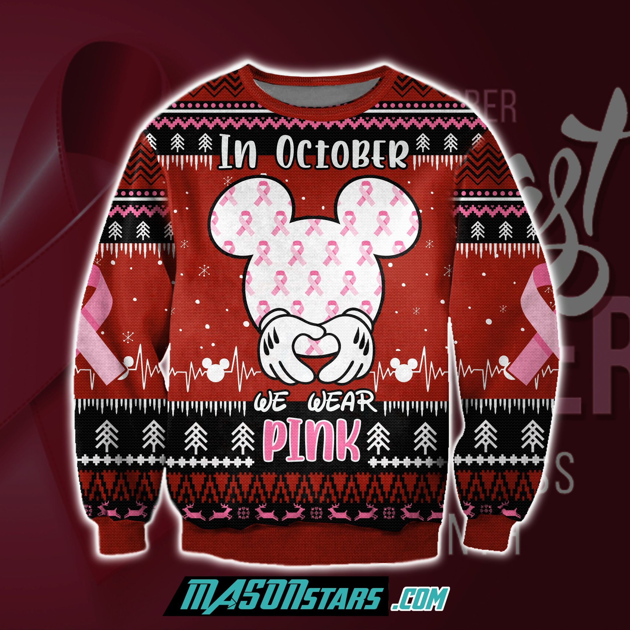 Mickey Mouse In October We Wear Pink For Unisex Ugly Christmas Sweater Mickey Mouse In October We Wear Pink For Unisex Ugly Christmas Sweater