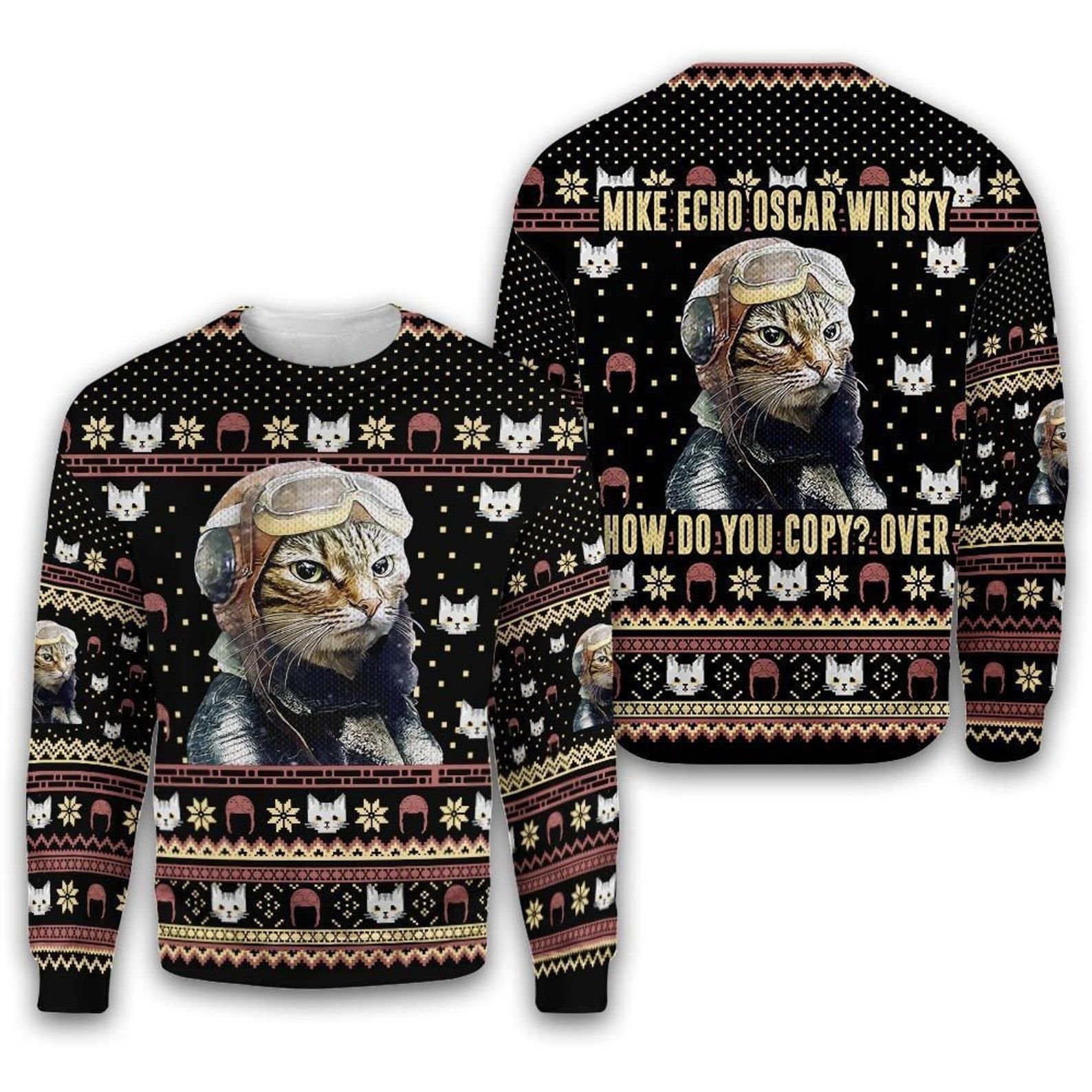 Mike Echo Oscar Whisky Cat Christmas Ugly Sweater Mike Echo Oscar Whisky Cat Christmas Ugly Sweater