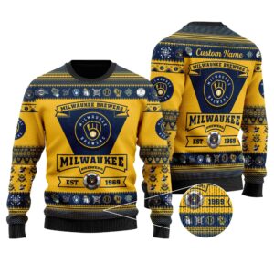 Milwaukee Brewers Football Team Logo Custom Name Personalized Ugly Christmas Sweater