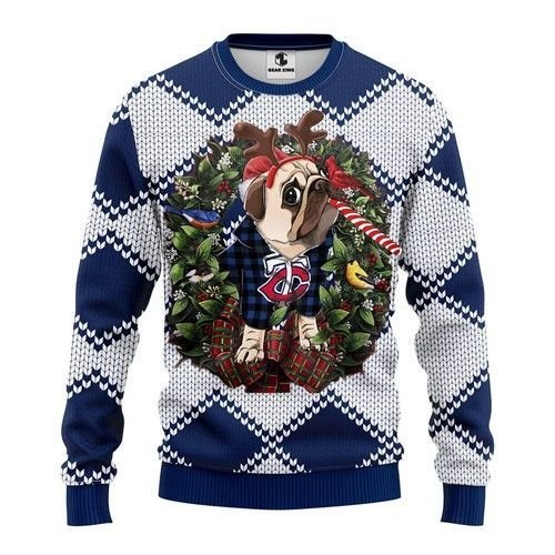 Minnesota Twins Pug Dog Ugly Christmas Sweater Minnesota Twins Pug Dog Ugly Christmas Sweater