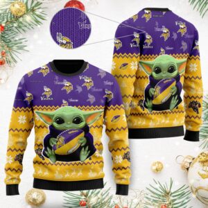 Minnesota Vikings Baby Yoda Shirt For American Football Fans Ugly Christmas Sweater