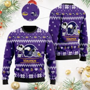 Minnesota Vikings Cute The Snoopy Show Football Helmet 3D All Over Print Ugly Christmas Sweater