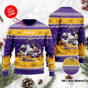 Minnesota Vikings Disney Donald Duck Mickey Mouse Goofy Personalized Ugly Christmas Sweater