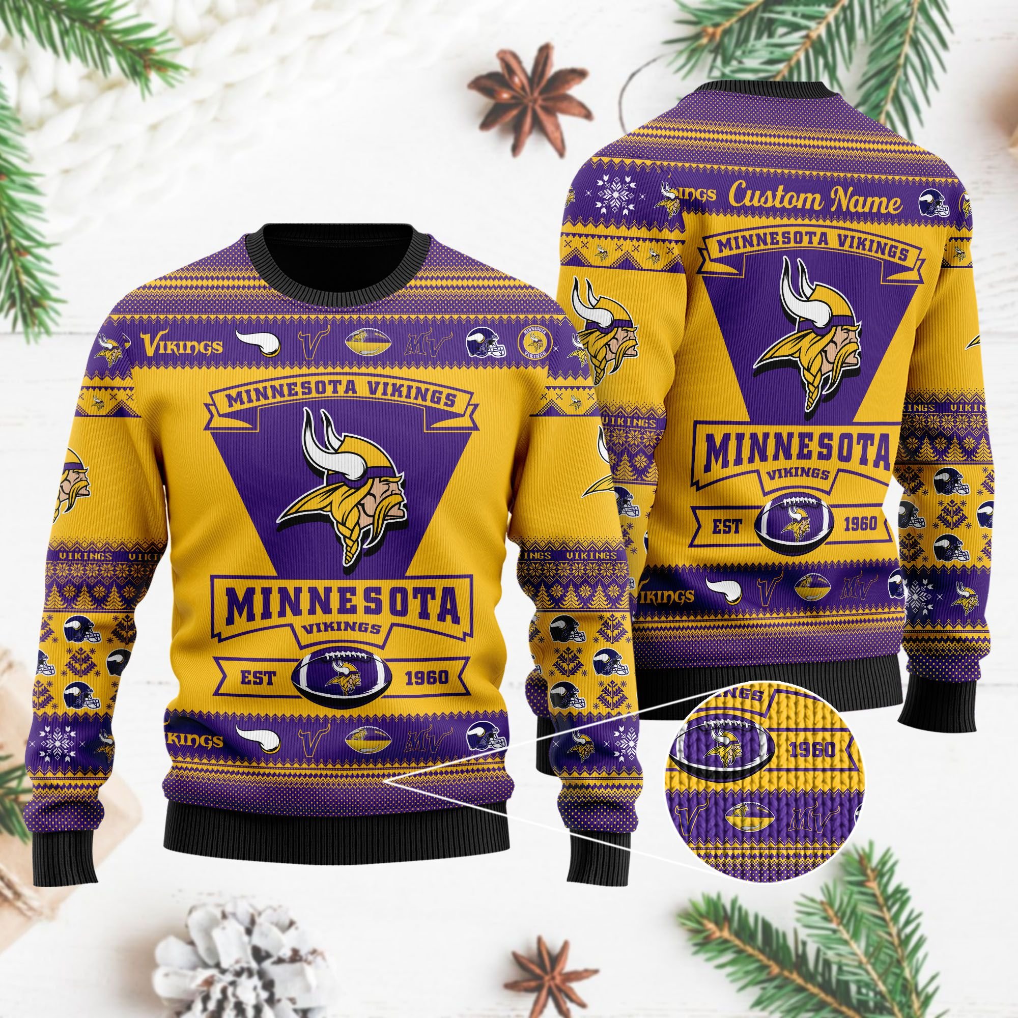 Minnesota Vikings Football Team Logo Custom Name Personalized Ugly Christmas Sweater Minnesota Vikings Football Team Logo Custom Name Personalized Ugly Christmas Sweater