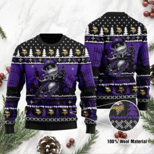 Minnesota Vikings Jack Skellington Halloween Holiday Party Ugly Christmas Sweater