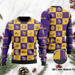Minnesota Vikings Logo Checkered Flannel Ugly Christmas Sweater