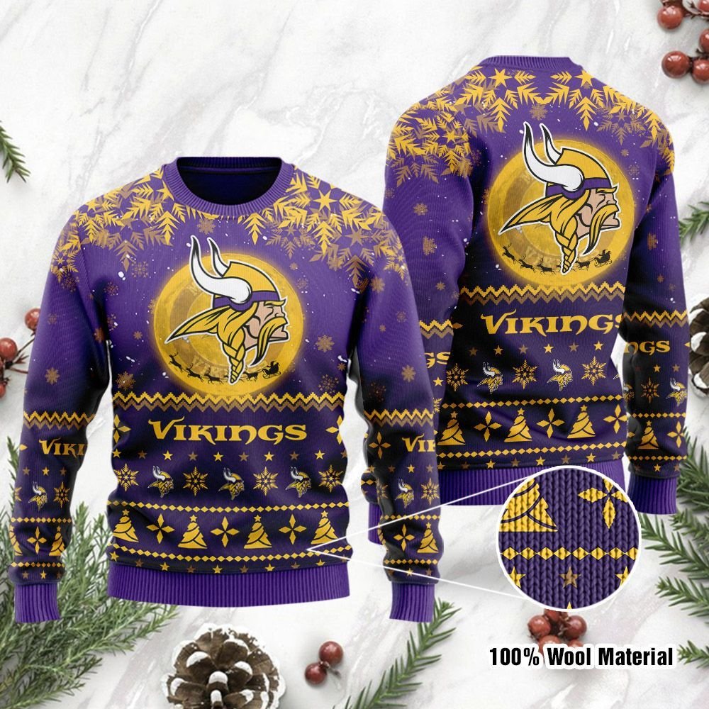 Minnesota Vikings Santa Claus In The Moon Ugly Christmas Sweater Minnesota Vikings Santa Claus In The Moon Ugly Christmas Sweater