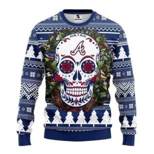 Mlb Atlanta Braves Skull Flower Ugly Christmas Sweater
