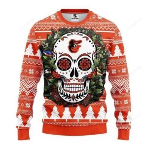 Mlb Baltimore Orioles Skull Flower Ugly Christmas Sweater