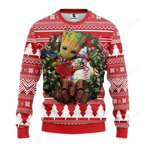 Mlb Boston Red Sox Groot Hug Ugly Christmas Sweater Mlb Boston Red Sox Groot Hug Ugly Christmas Sweater