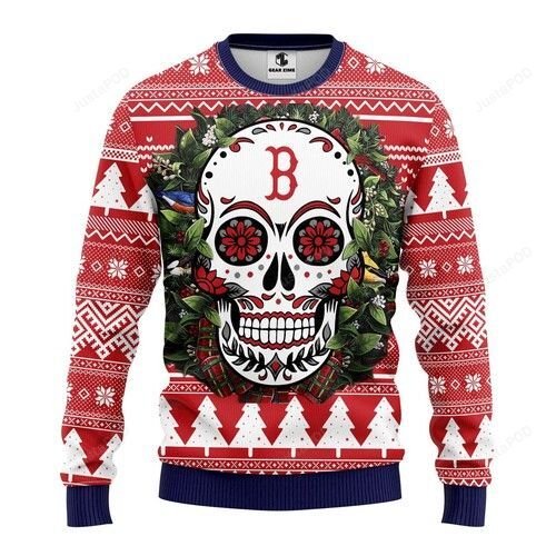 Mlb Boston Red Sox Skull Flower Ugly Christmas Sweater Mlb Boston Red Sox Skull Flower Ugly Christmas Sweater