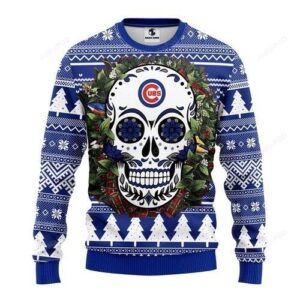 Mlb Chicago Cubs Skull Flower Ugly Christmas Sweater