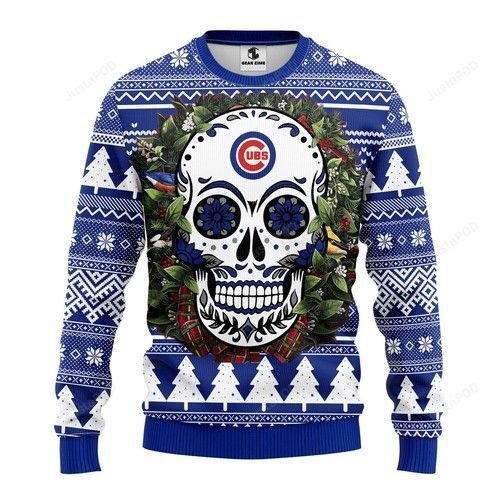 Mlb Chicago Cubs Skull Flower Ugly Christmas Sweater Mlb Chicago Cubs Skull Flower Ugly Christmas Sweater