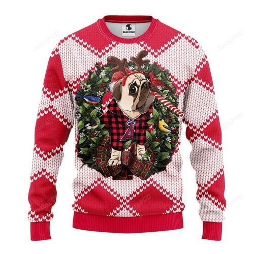 Mlb Los Angeles Angels Pug Dog Ugly Christmas Sweater Mlb Los Angeles Angels Pug Dog Ugly Christmas Sweater