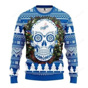 Mlb Los Angeles Dodgers Skull Flower Ugly Christmas Sweater