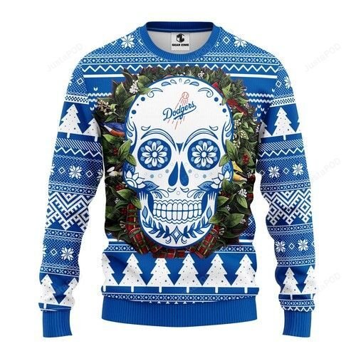 Mlb Los Angeles Dodgers Skull Flower Ugly Christmas Sweater Mlb Los Angeles Dodgers Skull Flower Ugly Christmas Sweater