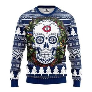 Mlb Minnesota Twins Skull Flower Ugly Christmas Sweater