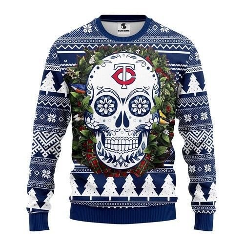 Mlb Minnesota Twins Skull Flower Ugly Christmas Sweater Mlb Minnesota Twins Skull Flower Ugly Christmas Sweater