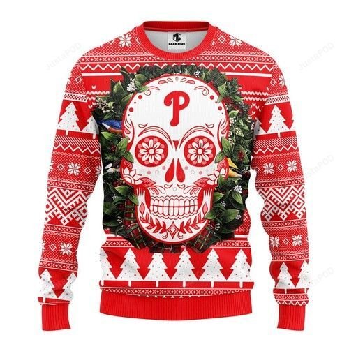 Mlb Philadelphia Phillies Skull Ugly Christmas Sweater Mlb Philadelphia Phillies Skull Ugly Christmas Sweater