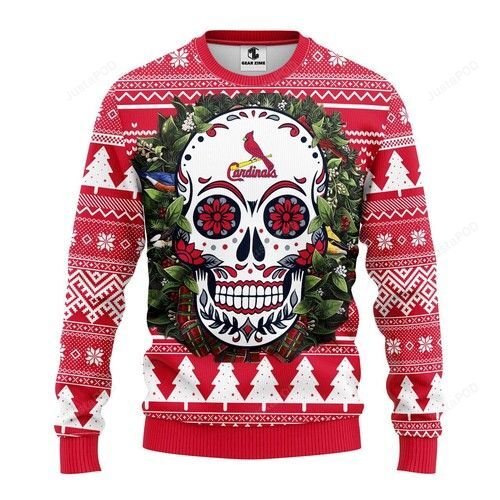 Mlb St. Louis Cardinals Skull Flower Ugly Christmas Sweater Mlb St. Louis Cardinals Skull Flower Ugly Christmas Sweater