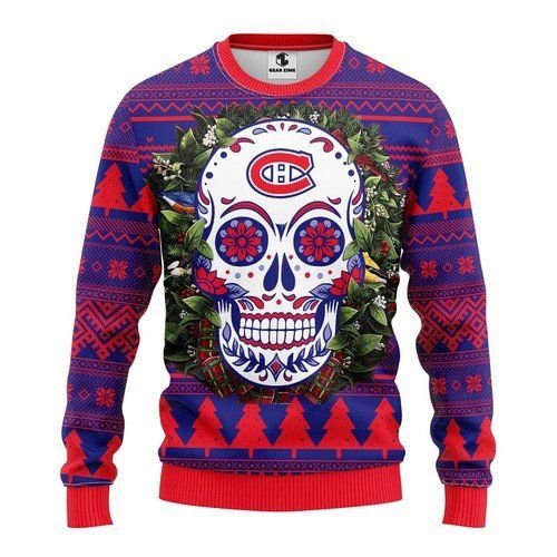 Montreal Canadiens Skull Flower For Unisex Ugly Christmas Sweater Montreal Canadiens Skull Flower For Unisex Ugly Christmas Sweater