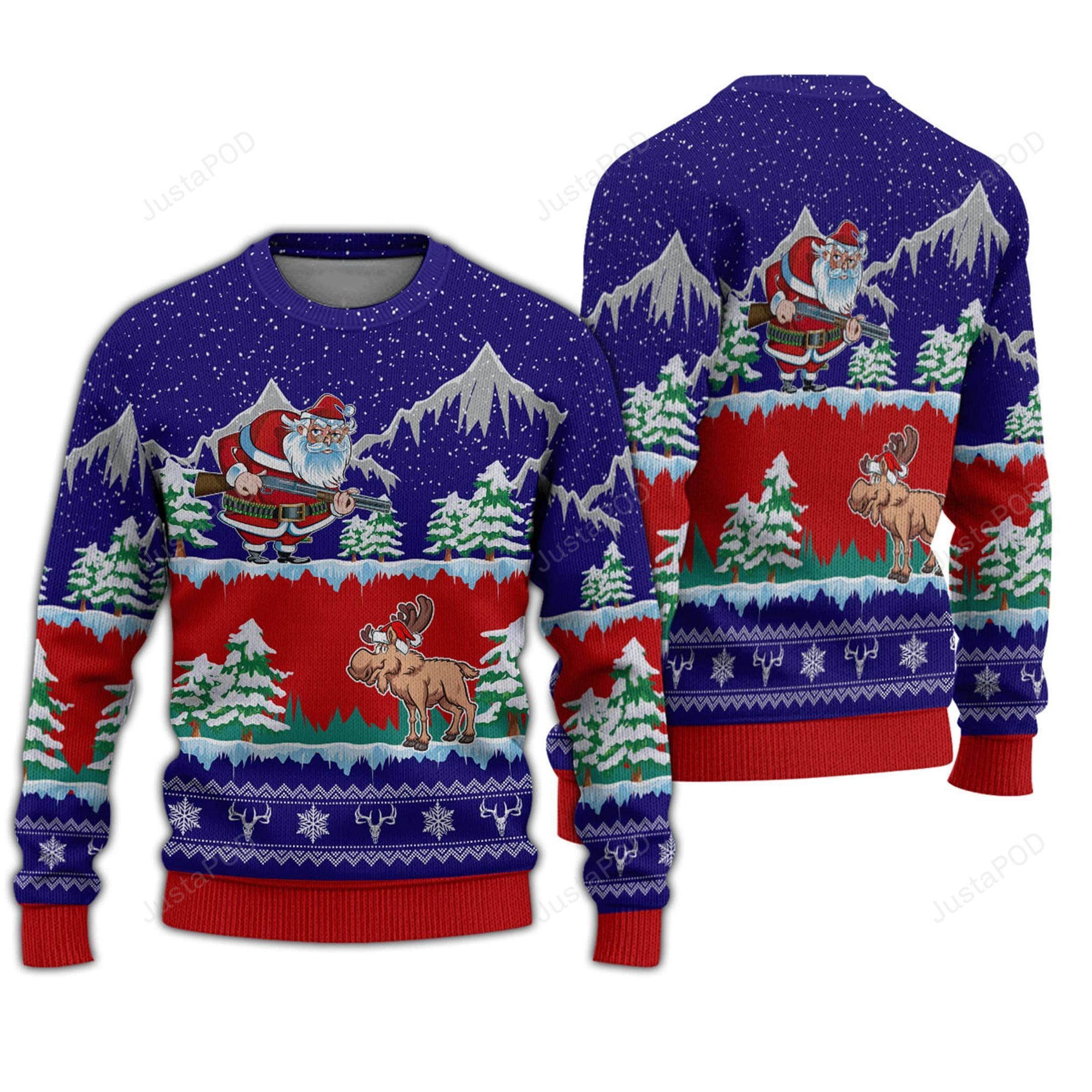 Moose Hunter Santa Ugly Christmas Sweater Moose Hunter Santa Ugly Christmas Sweater