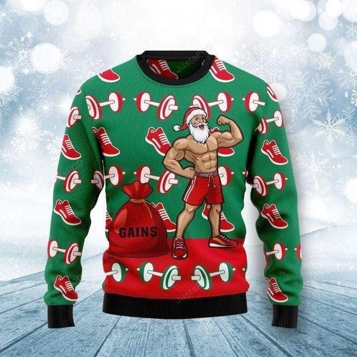 Muscle Santa Claus Workout Gains Red Green Ugly Christmas Sweater Muscle Santa Claus Workout Gains Red Green Ugly Christmas Sweater