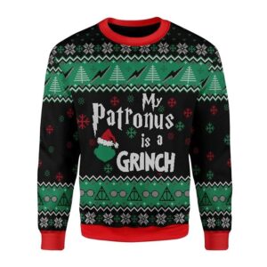 My Patronus Is A Santa Grinch For Grinch Lovers Ugly Christmas Sweater