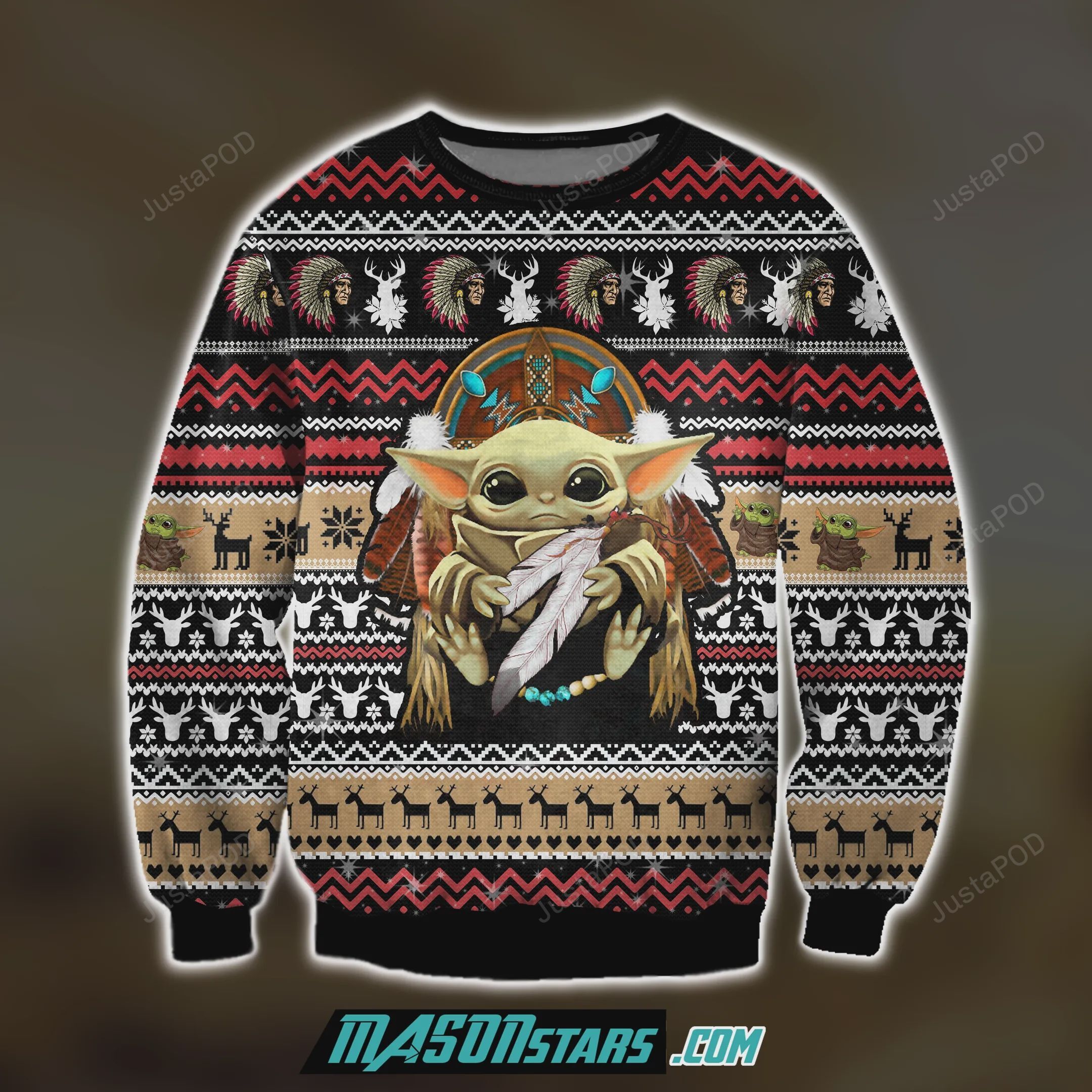 Native American Baby Yoda 3D Print Ugly Christmas Sweater Native American Baby Yoda 3D Print Ugly Christmas Sweater