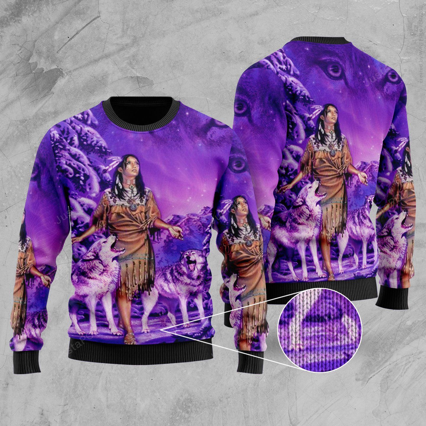 Native Girl And Wolf Ugly Christmas Sweater Native Girl And Wolf Ugly Christmas Sweater