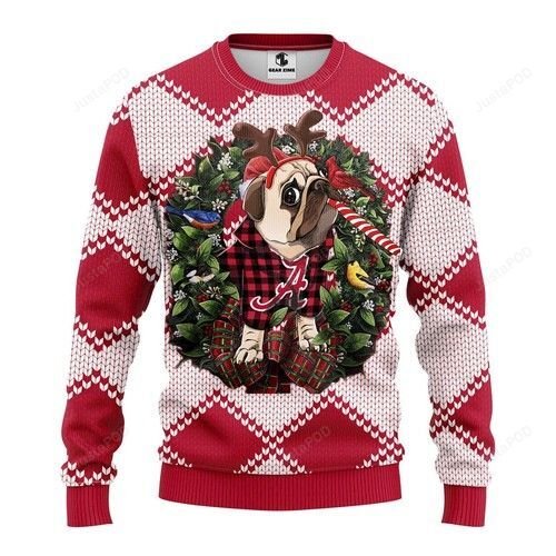 Ncaa Alabama Crimson Tide Pug Dog Ugly Christmas Sweater Ncaa Alabama Crimson Tide Pug Dog Ugly Christmas Sweater