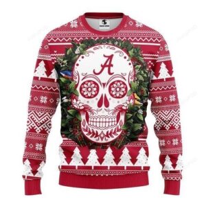 Ncaa Alabama Crimson Tide Skull Flower Ugly Christmas Sweater